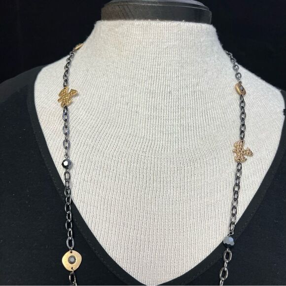 lia sophia Modesto Necklace NEW WITH TAG🏷 gun metal & gold tone - Picture 2 of 10